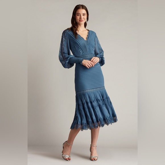 Tadashi Shoji Nyssa Bishop Sleeve Dress Slate - Picture 1 of 7